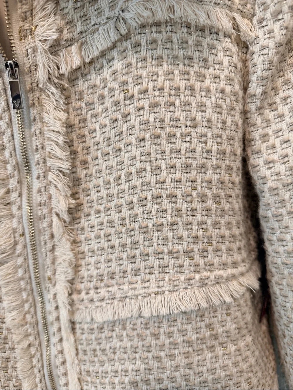 Vince Camuto Cream Textured Tweed Zip-Front Jacket